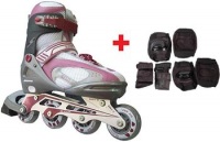 Paten / Ayak Numaras Ayarlanabilir Pembe Gri Inlne Skate (abec 7 Rulman+silikon Teker+3 L Koruyucu Set+kargo Bedava)