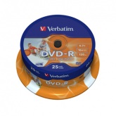 VERBATIM 16X DVD-R 4 7GB ADVANCED AZO PRINTABLE WIDE PHOTO INK-JET 25|L CAKEBOX